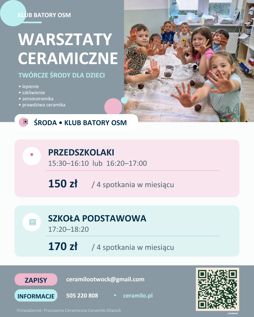 Dzieci lepiące z gliny na zajęciach w pracowni Ceramiło